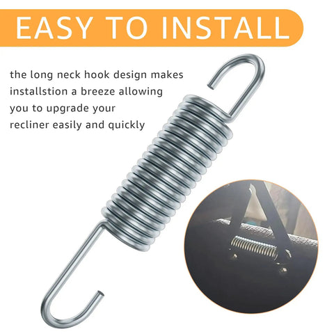 Straight Up Heavy Duty Replacement Recliner Chair Tension Springs With Long Neck Hook Style And Forty Five Degree Bend, Hella Durable Galvanized Steel Wire For Quick Furniture Mechanism Repair, Pack Of Two, showing a long neck hook design.