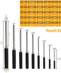 Pin Punch Set 14Pc Removing Repair Tools With Universal Block And Hammer, knurled handle pin punches size chart