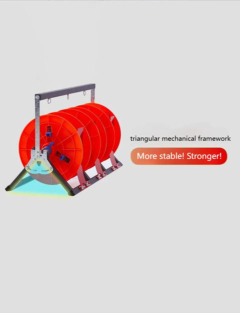 Heavy Duty Wire Spool Organizer With Wheels Foldable 5 Axis Reel Dispenser and Spool Rack in steel with red spools