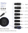 5V 2A Power Supply Charger With 8 Interchangeable Tips For TV Boxes, LED Strips, Tablets, Cameras, Webcams, Speakers, Routers And More; 6 Foot Cable, Worldwide 100 240V AC Adapter, 10W Output, tips labeled by size