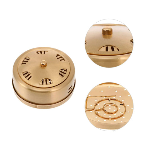Copper Moxa Box Holder for Moxibustion Heat Therapy in home spa massage, thickened copper, secure stick holder, detachable parts view.