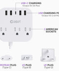 All In One International Power Strip With USB C And Four USB Ports EU UK US Plug Adapter Three AC Outlets Wall Mountable