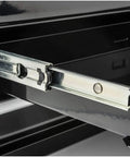 Ball bearing slides on a 20-inch Three Drawer Steel Toolbox with Keyed Center Lock Black Powder Coat That Resists Rust