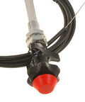 Close-up of Beefy 10ft Vernier Locking Throttle Cable for Trucks and Industrial Gear with black knob and red cap.