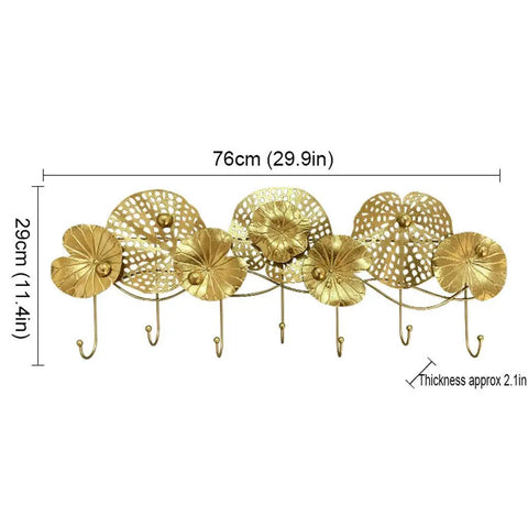 Swanky Wall Mounted Coat Rack Featuring Solid Metal Hooks Super Durable Entryway Organizer For Jackets Coats Hats Towels And Keys Sleek Lotus Leaf Design showcasing 76cm gold rack with leaf hooks.