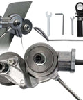 Portable Drill Powered Metal Cutter Attachment For Drills Plate And Sheet Metal Nibbler Double Headed Power Shears Converts Your Drill Into Badass Fast Cutting Electric Shears For Iron Steel And Aluminum Plates, showing various parts and tools included in the kit.