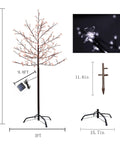 6 Foot Solar Cherry Blossom Tree Light With 200 LED Purple Lights That Look Lit, 6ft tall with stands and close-up of blossom.