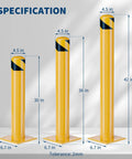 Tough As Nails Yellow Steel Safety Bollards, Anchored 36 Inch Parking Posts for Heavy Traffic Lots, showing height specifications.