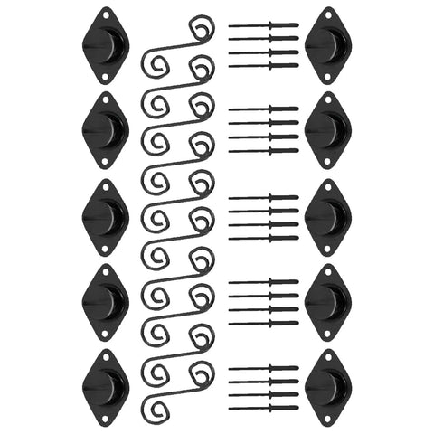 Black Self Ejecting Quarter Turn Fasteners With Springs And Plates For Atv Utv Sheet Metal And Door Panels 10 Pack, detail view of components.