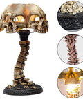 Light Up Skeleton Table Lamp With Four Bone Skull Design, LED 3D Skeleton Night Light in resin, Halloween home accent lighting