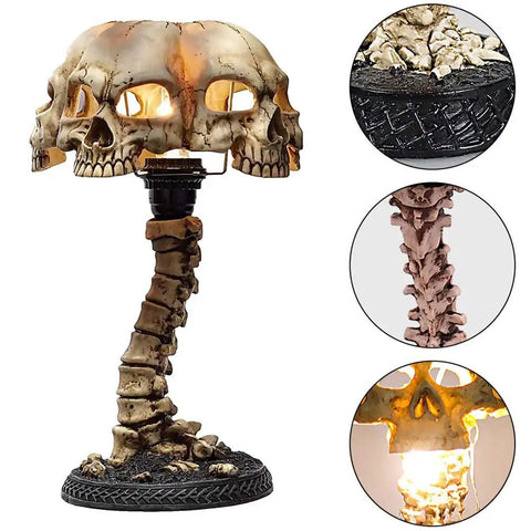 Light Up Skeleton Table Lamp With Four Bone Skull Design, LED 3D Skeleton Night Light in resin, Halloween home accent lighting