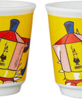 Mini Express Pop Art Series Moka Pot Coffee Maker Set For Two With Dual Glass Shot Cups Vibrant Yellow Aluminum espresso cups