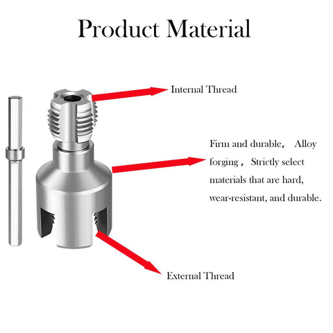 Dual Function PVC Pipe Threader Kit With Five Pieces showing internal and external threading for DIY plumbing and garden hose connections