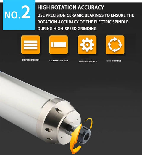 Heavy Duty 3.2Kw Water Cooled Spindle Motor 220V 24000Rpm With Er25 Dynamic Balance Nut 125Mm Diameter close-up showing precision ceramic bearings.