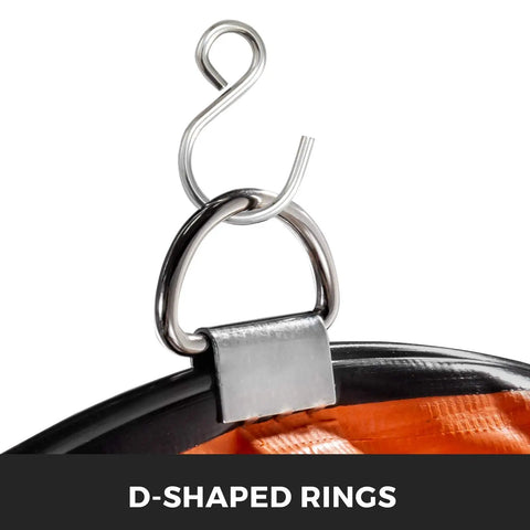 25 Ft PVC Flexible Ducting Hose with S Hooks and Steel Support showing D-shaped rings for heavy duty use