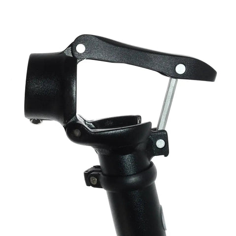 Close-up of Folding Bike Stem Aluminum Alloy Adjustable Quick Release One And One Eighth Inch Fork Clamp Black