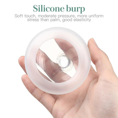 Hand holding silicone Chest Percussion Cups Mucus Removal Device With Flutter Valve, Palm Percussor for therapy, 2 pack