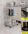 Hella Sturdy 5 Tier Metal Storage Rack With Swivel Wheels For Kitchen Or Pantry Heavy Duty Adjustable Shelving Unit featuring pots and decor.