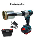 GFJYKDL Cordless Electric Oil Drum Sealer, Automatic Crimper Tool For 200L Barrels with battery and charger in packaging.