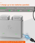 Two Way Charging Hub For DJI Mini 4 Pro And Mini 3 Drones Bi Directional Battery Charger That Fast Charges Two 2453mAh Packs With 45W PD Input in grey