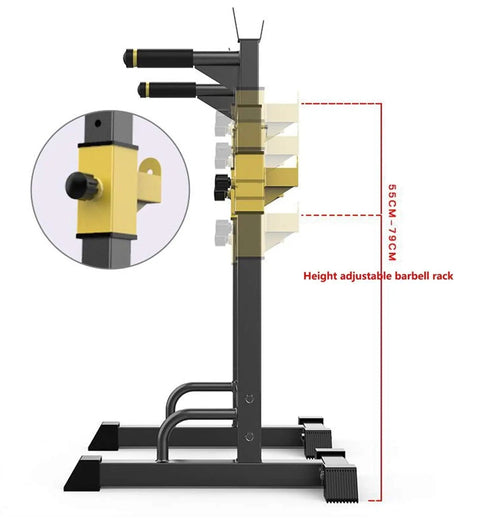 Side view of All In One Home Gym Squat Rack With Adjustable Upright Bars, showing height adjustment feature and sturdy steel frame.