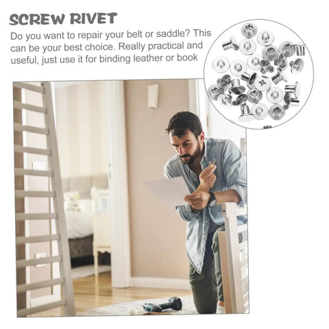 Man reviewing a project with Built Tough Chicago Style Binding Screws For Books And Scrapbooks And Paper Crafts Using 75 Piece Silver Carbon Steel Fasteners.