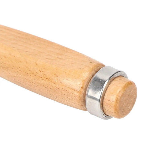 Close-up of Pro Level Wood Chisel Set With Sturdy Wooden Handles And Razor Sharp Steel Blades, showcasing wooden handle detail.
