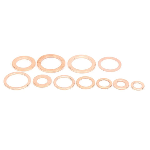 Premium 300 Pack Red Copper Flat Washer Gasket Set M5 To M16 Assortment Kit For High Heat Oil Pan Plugs And Hydraulic Systems With Top Notch Thermal Conductivity And Durable Pure Metal Build For Heavy Duty Repair Jobs red copper washer set in mixed sizes