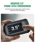 Holding a Thermal Imaging Camera With 3.5 Inch Touch Screen And Visual Camera displaying interface on screen.
