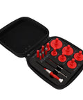Heavy Duty Dry And Wet Hole Saw Kit For Ceramic Glass Tile Marble Granite 12 Piece Pro-Grade Brazed Saws With Serrated Drill Bits 1/4 Inch To 2 Inch Vacuum Brazed Segments For Pro Contractors in a black carrying case