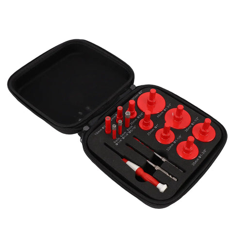 Pro Brazed Hole Saw Kit For Tile Glass Marble Cutting In 12 Sizes With Dry Wet Drill Bits Plus Locating Mold Storage Case Ejection Pin And Positioning Tools For Serious DIY Home Projects You Gonna Love This Set, open case