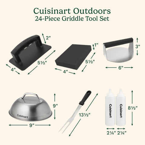 24 Piece Griddle Tool Set With Storage Tote Stainless Steel Flat Top Grill Accessories including burger press and dome