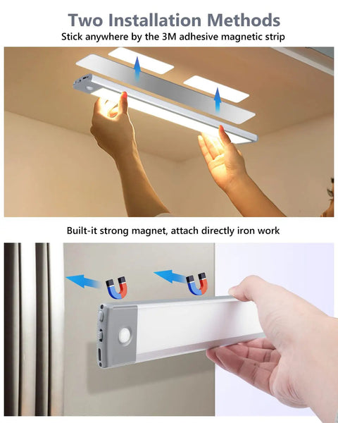 Wireless Under Cabinet Lights With 60 LEDs And 3 Color Temperatures USB C Rechargeable Battery Powered Closet Night Lights installation methods