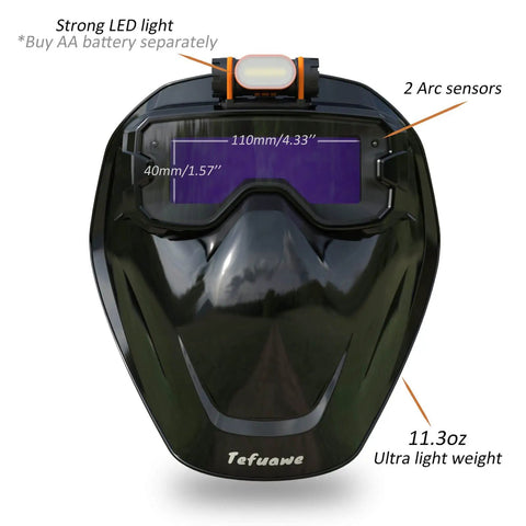 Auto Darkening Welding Goggles With True Color LCD Lens, Ultra Lightweight Detachable Weld Helmet With Neck Drape, shown front view