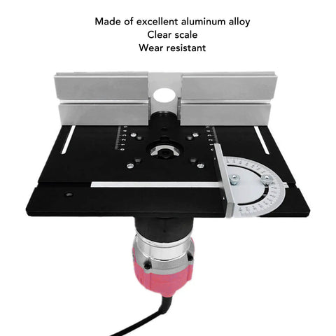 Professional Grade Aluminum Router Table Insert Plate With Precision Mounting Rings For Hardcore Diy Woodworking Benches with metal scale and router.