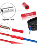 Kick Your Wiring Game Up With This 175 Piece Insulated Electrical Wire Connector Kit Packed With Butts Ring Lugs And Crimp Terminals For All Your Auto Or Home DIY Projects That Need A Solid Crimp Every Single Time. Red insulated copper tube wire connector with crimped splice and tool