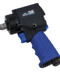 Compact Half Size Air Impact Wrench With Durable Composite Shell showcasing blue grip and black housing, designed for automotive repair.