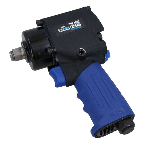Compact Half Size Air Impact Wrench With Durable Composite Shell showcasing blue grip and black housing, designed for automotive repair.