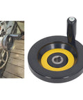 Table Saw Handwheel With Detachable Revolving Handle 14mm Center Hole 125mm Outer Diameter next to workshop setup