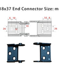 39.4 Inch Nylon PA66 Cable Drag Chain Carrier Pro Grade R28 18x37mm Inner, 23.7x47.7mm Outer Open Type For CNC Routers, Mills, And 3D Printers With Extra Ends, Screws, And Screwdriver end connector size diagram and black PA66 mounting bracket