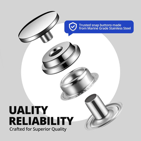 120 Pcs Stainless Steel Snap Fasteners Kit 15 mm Marine Grade For Boat Canvas, Clothes, Jeans, DIY Craft And Outdoor Gear