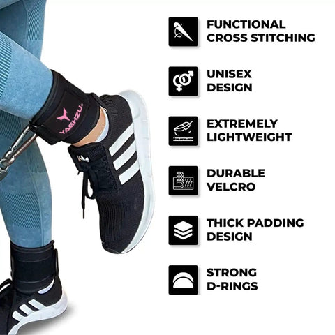 Premium Cable Machine Ankle Straps for Glute Kickbacks and Hip Abductions Featuring Hella Padded Cushioning and Rock Solid Non Slip Build on exercise gear.