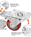 Rock Solid Heavy Duty Swivel Casters With Twin Locking Brakes And Tough 5 Inch Steel Wheels close-up showing brake lock and swivel top plate.