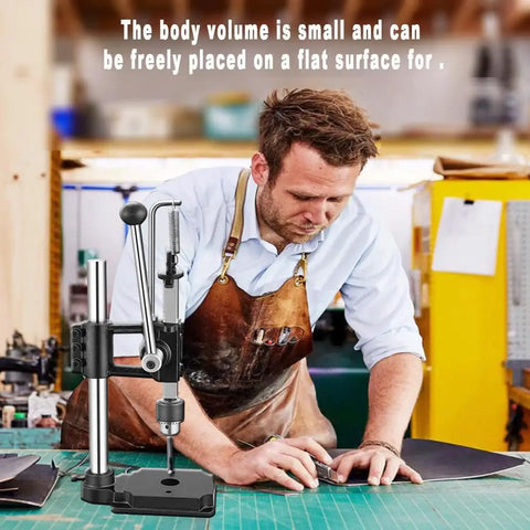 Leather Hole Puncher Hand Press for DIY Crafting Projects on Workbench with Man in Workshop