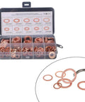 Heavy Duty 200 Piece Red Copper Flat Washer Assortment Kit Metric Sizes M5 To M14 For Ultimate Leak Proof Sealing On Your Cars And Engines Plus Hydraulic Systems Banjo Oil Pan Drain Plugs And Fittings Stay Sealed Like A Boss Even Under Stress., copper washers in storage case, assorted metric sizes