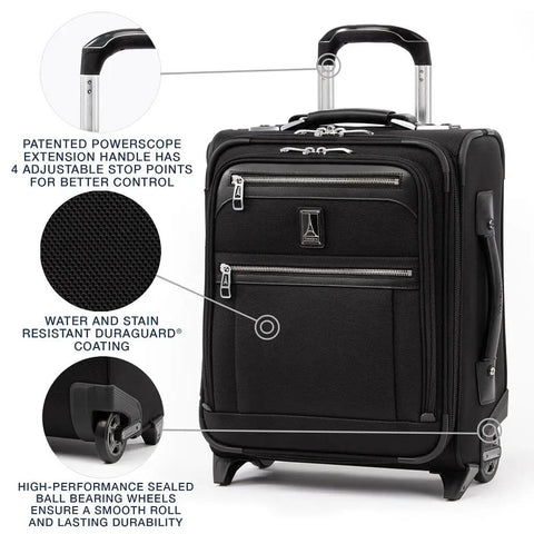 Platinum Elite Softside Expandable Carry On Luggage With USB Port Two Wheel Upright For Regional Trips Durable Lightweight Design Shadow Black 16 Inch Carry On Case