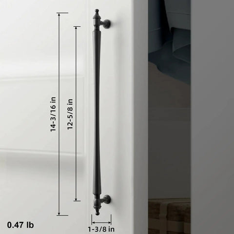 Matte Black Cabinet Pulls 12 5 8 Inch Hole Centers 6 Pack Zinc Alloy Modern Drawer Handles side view on white cabinet