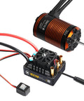 Smart App Controlled 1 To 10 Crawler ESC And Sensored Brushless Motor Combo For Off Road RC Trucks, 80A Continuous, 200A Peak, 2-4S LiPo, Adjustable BEC 6V/7.4V, IP67 Waterproof, 2100KV FOC Sensored Motor components displayed.