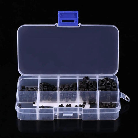 Knockout 220 Piece Set Screw Kit Featuring Heavy Duty Hex Socket Head Grub Screws With Rock Solid 12.9 Alloy Steel Cup Points And A Neat Storage Box For Smooth No Sweat Builds