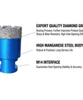 Pro Gem Ready 10-Piece Diamond Tile Hole Saw Kit With Brazed Edges And M14 Thread Adapter For Drilling Super Smooth Holes In Marble Porcelain Ceramic And Granite Without Chipping Today, blue diamond core drill